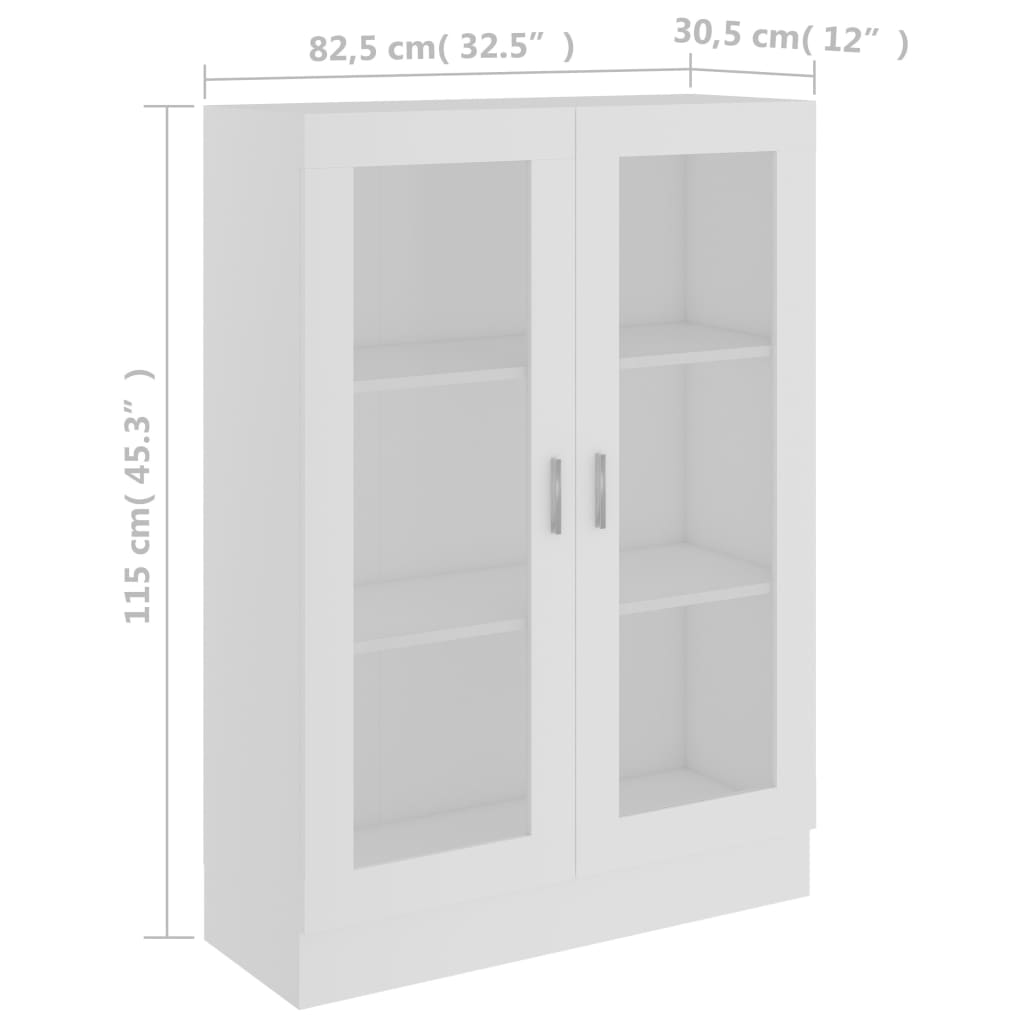 vidaXL Armário vitrine 82,5x30,5x115 cm derivados de madeira branco