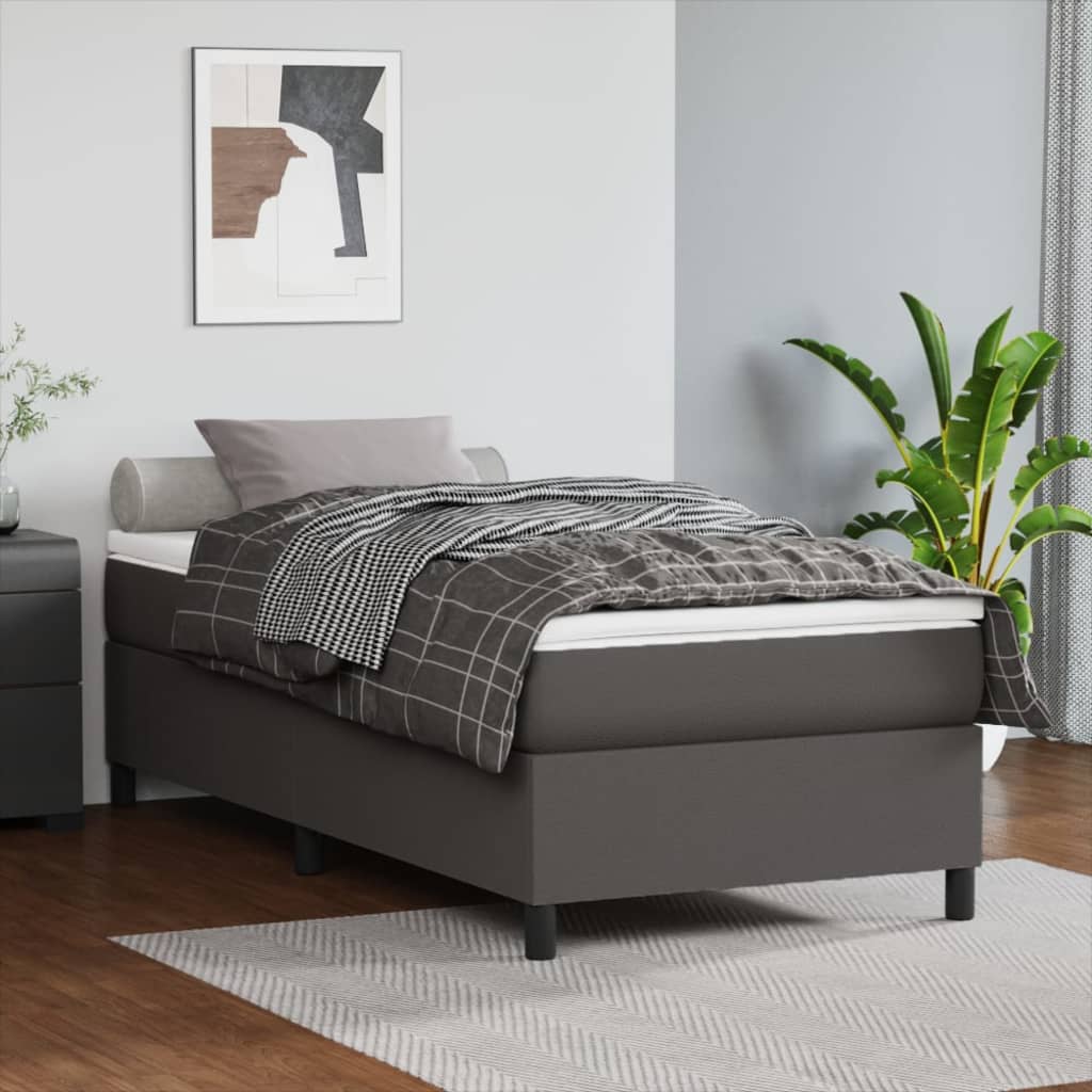 vidaXL Estrutura de cama 100x200 cm couro artificial cinzento
