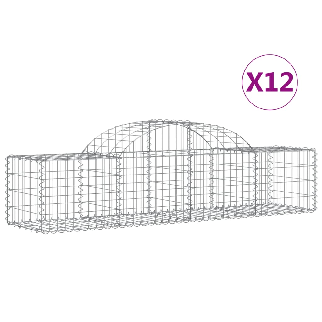 vidaXL Cestos gabião arqueados 12pcs 200x50x40/60 cm ferro galvanizado