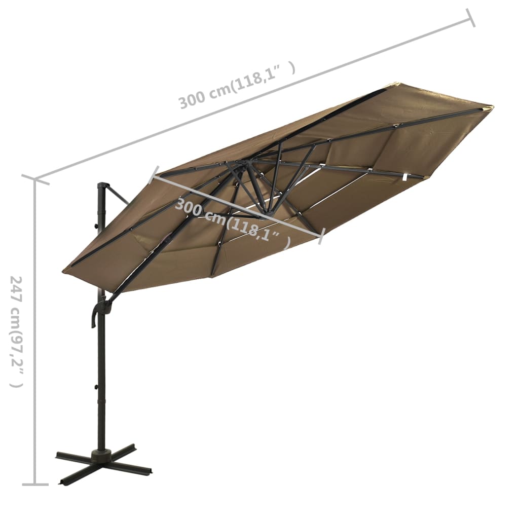 vidaXL Guarda-sol de jardim c/ poste alumínio 3x3 m cinza-acastanhado