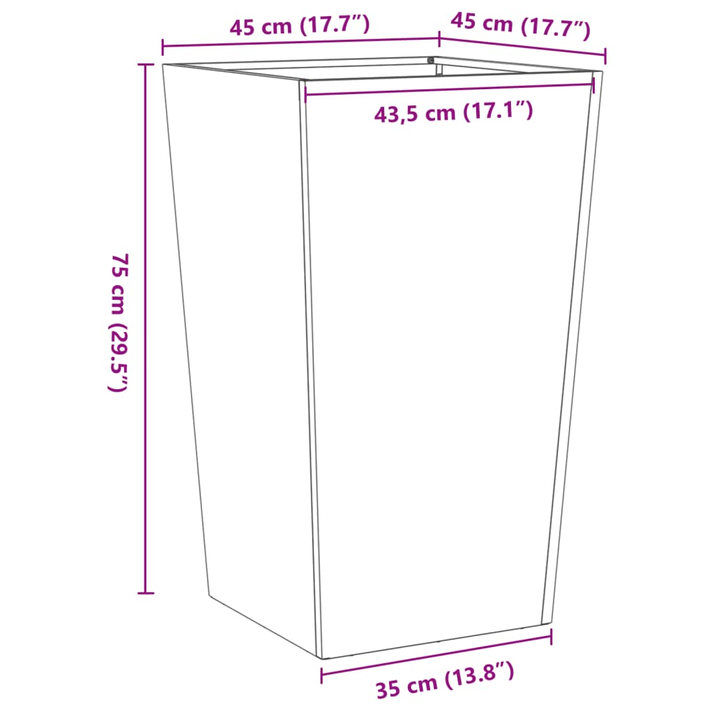 vidaXL Vaso/floreira de jardim 2 pcs 45x45x75 cm aço galvanizado