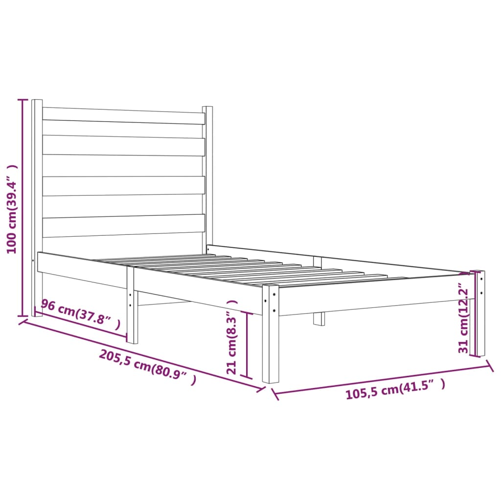 vidaXL Estrutura de cama 100x200 cm pinho maciço branco