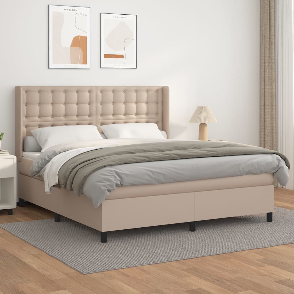 vidaXL Cama com molas/colchão 180x200 cm couro artificial cappuccino