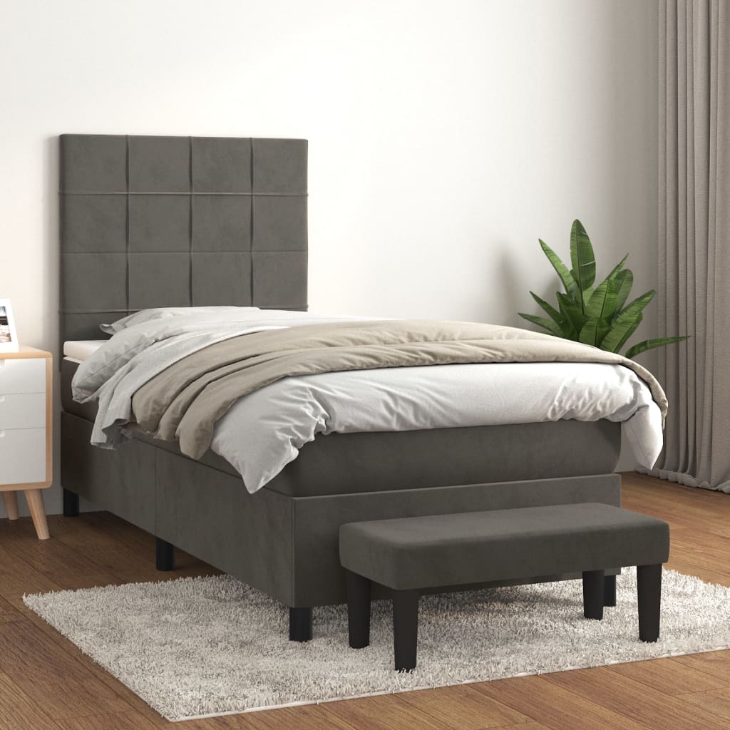 vidaXL Cama com molas/colchão 100x200 cm veludo cinza-escuro