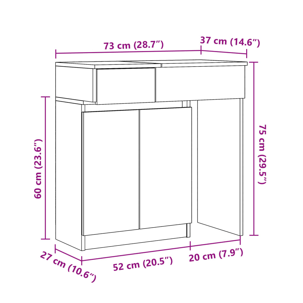 vidaXL Toucador com LED 115x37x110,5 cm cinzento cimento