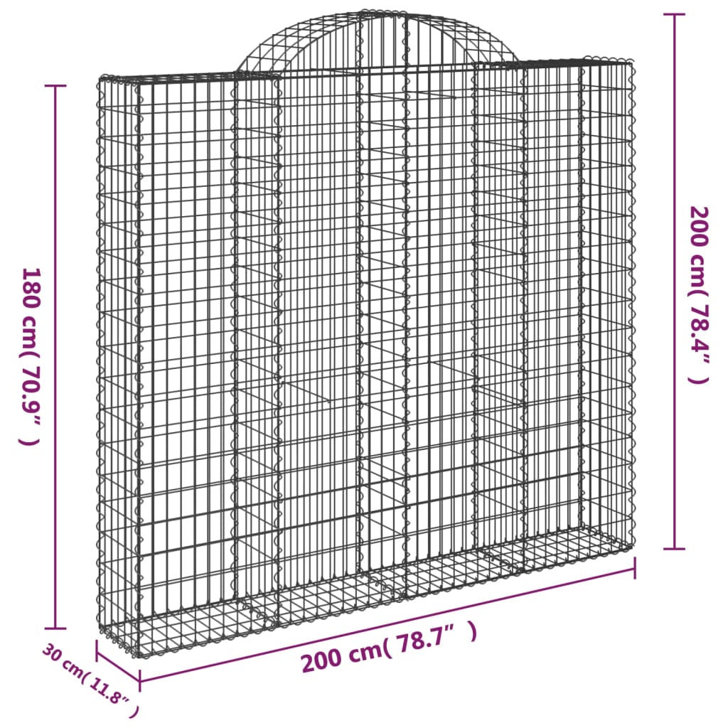 vidaXL Cestos gabião arqueados 9pcs 200x30x180/200cm ferro galvanizado