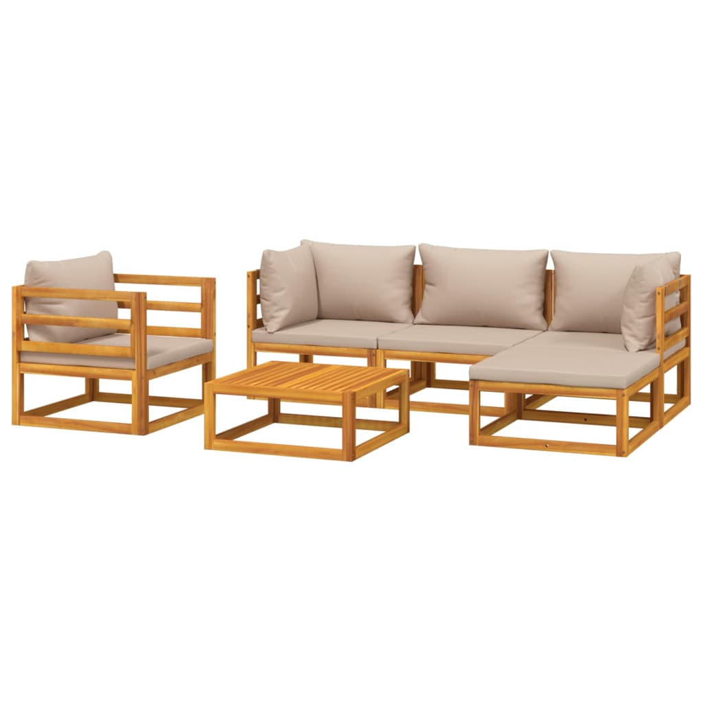 vidaXL 6pcs conj. lounge jardim madeira c/almofadões cinza-acastanhado