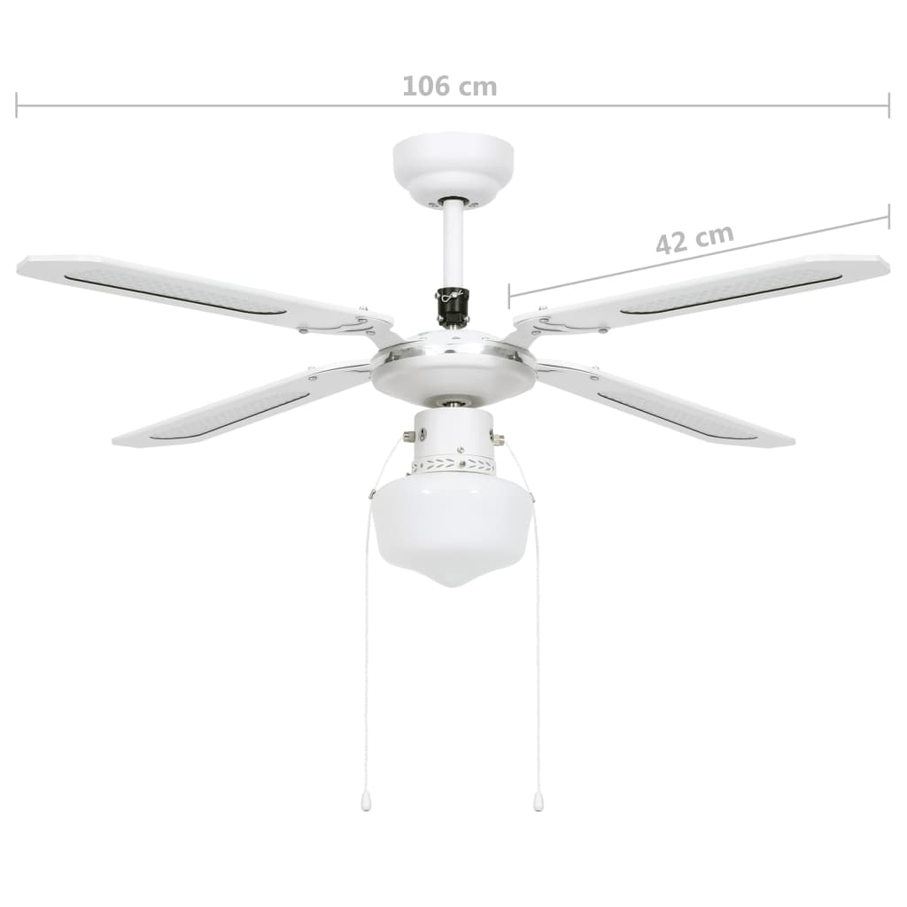 vidaXL Ventoinha de teto com luz 106 cm branco