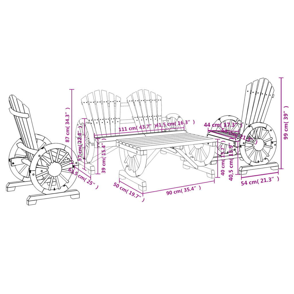 vidaXL 4 pcs conjunto lounge de jardim madeira de abeto maciça