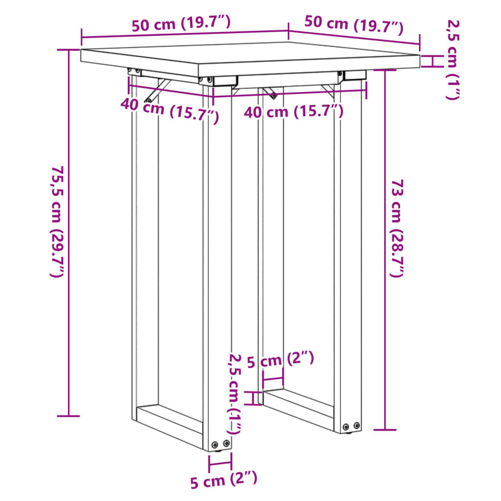 vidaXL Mesa de jantar estrutura em O 50x50x75,5 cm pinho/ferro fundido