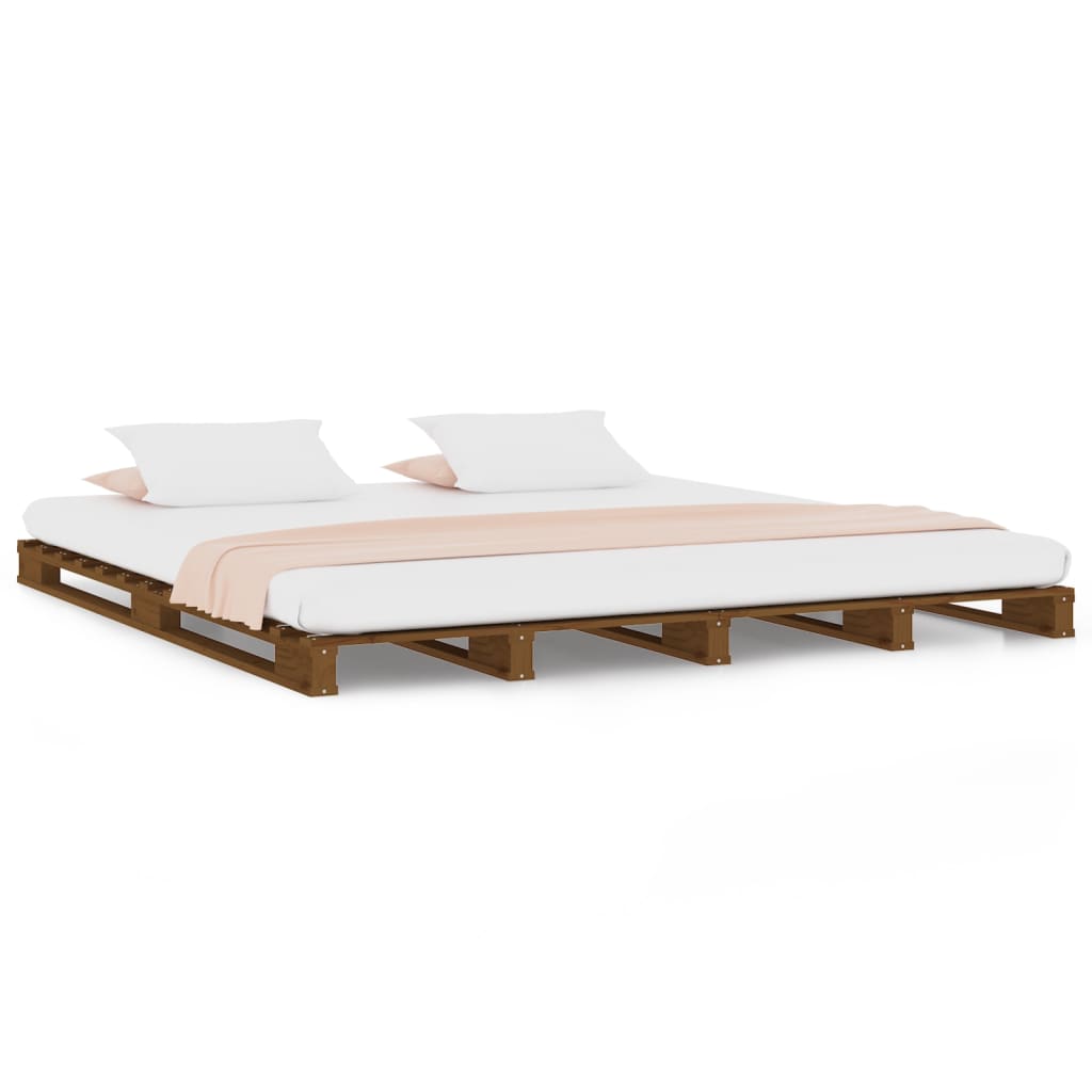 vidaXL Cama de paletes 140x190 cm pinho maciço castanho mel