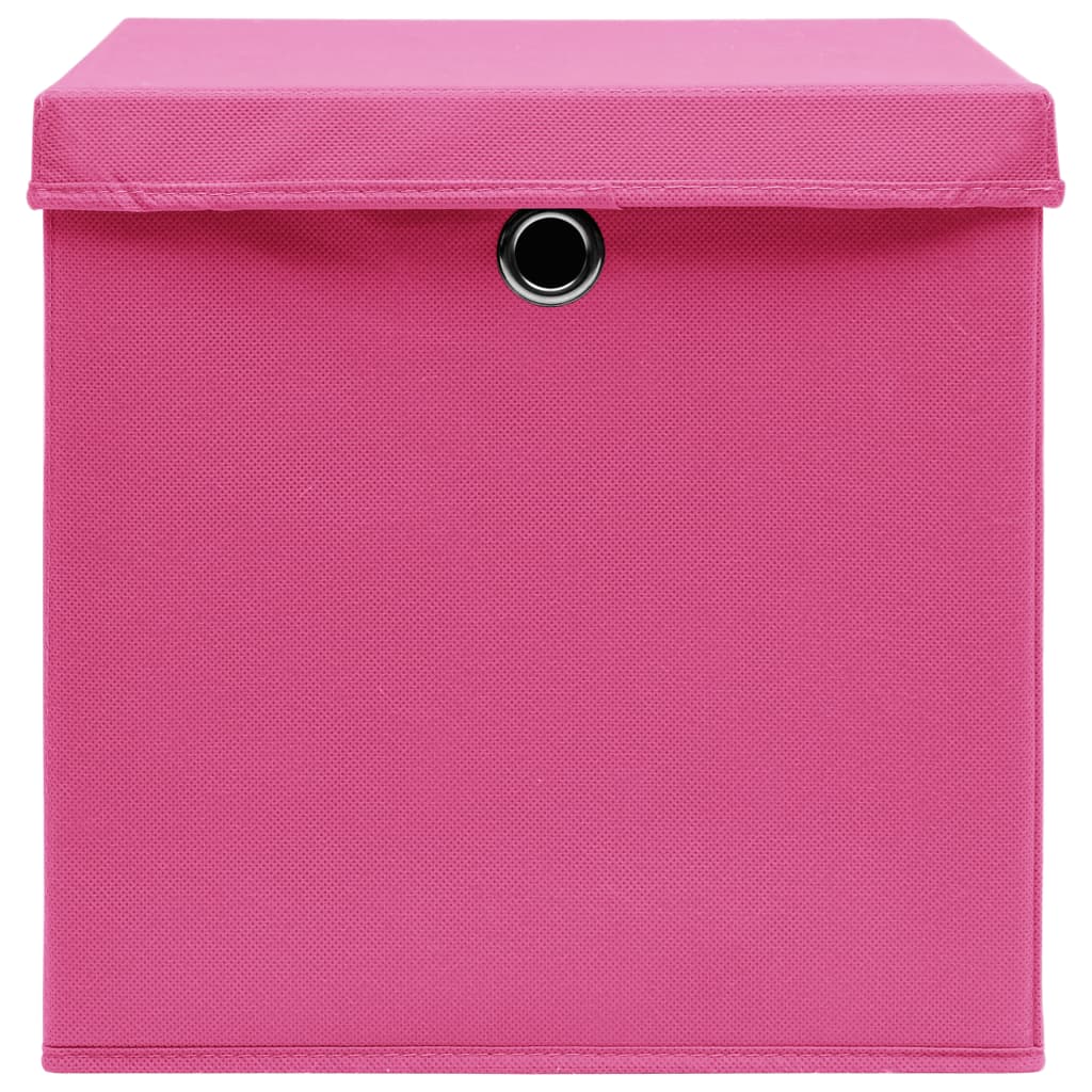 vidaXL Caixas de arrumação com tampas 4 pcs 28x28x28 cm rosa