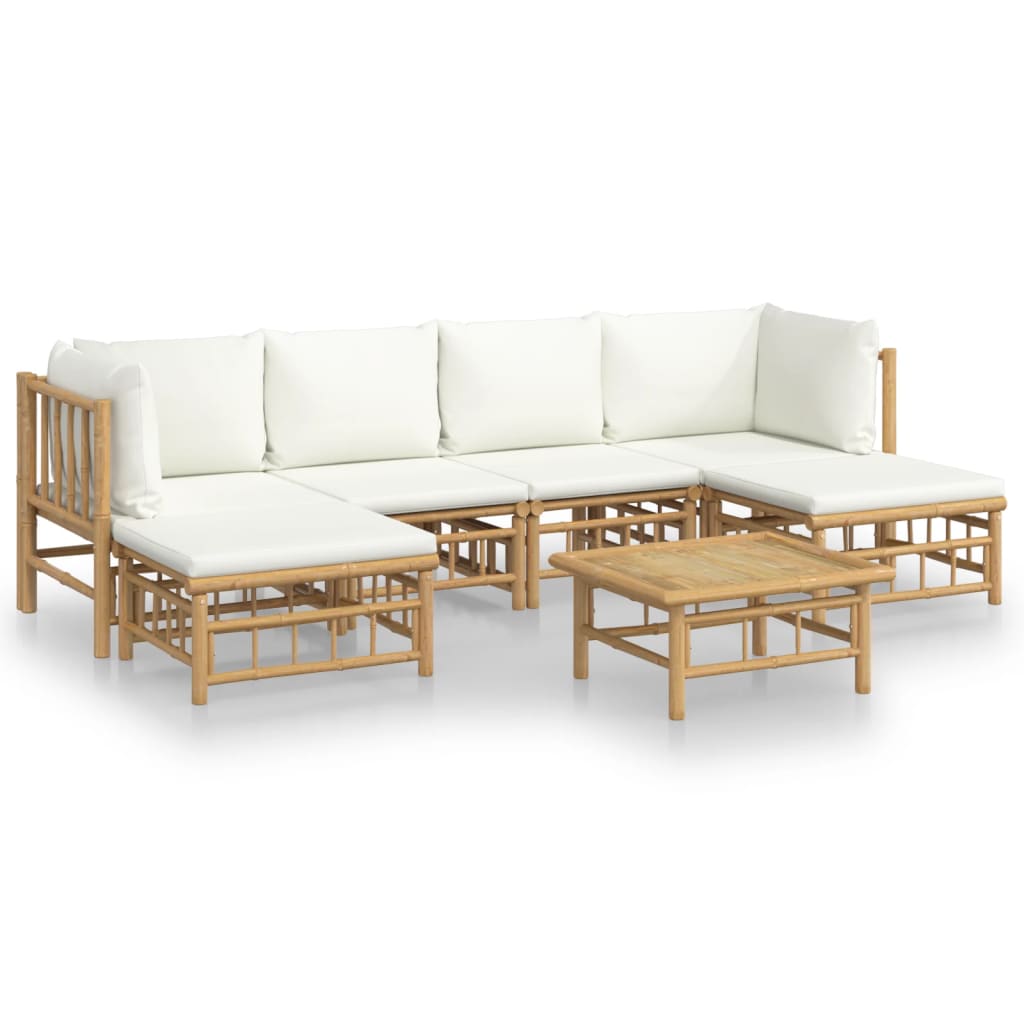 vidaXL 7 pcs conjunto lounge de jardim bambu c/ almofadões branco nata