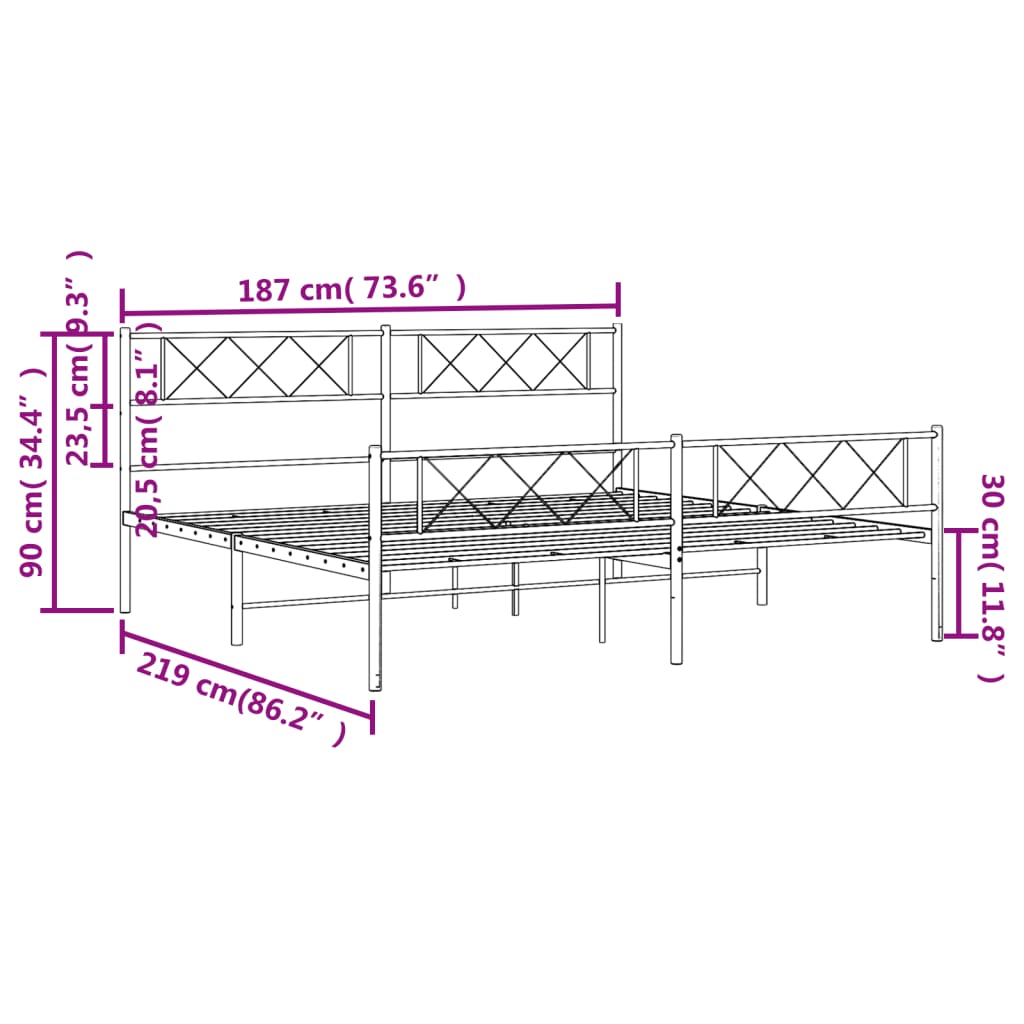 vidaXL Estrutura de cama com cabeceira e pés 183x213 cm metal branco