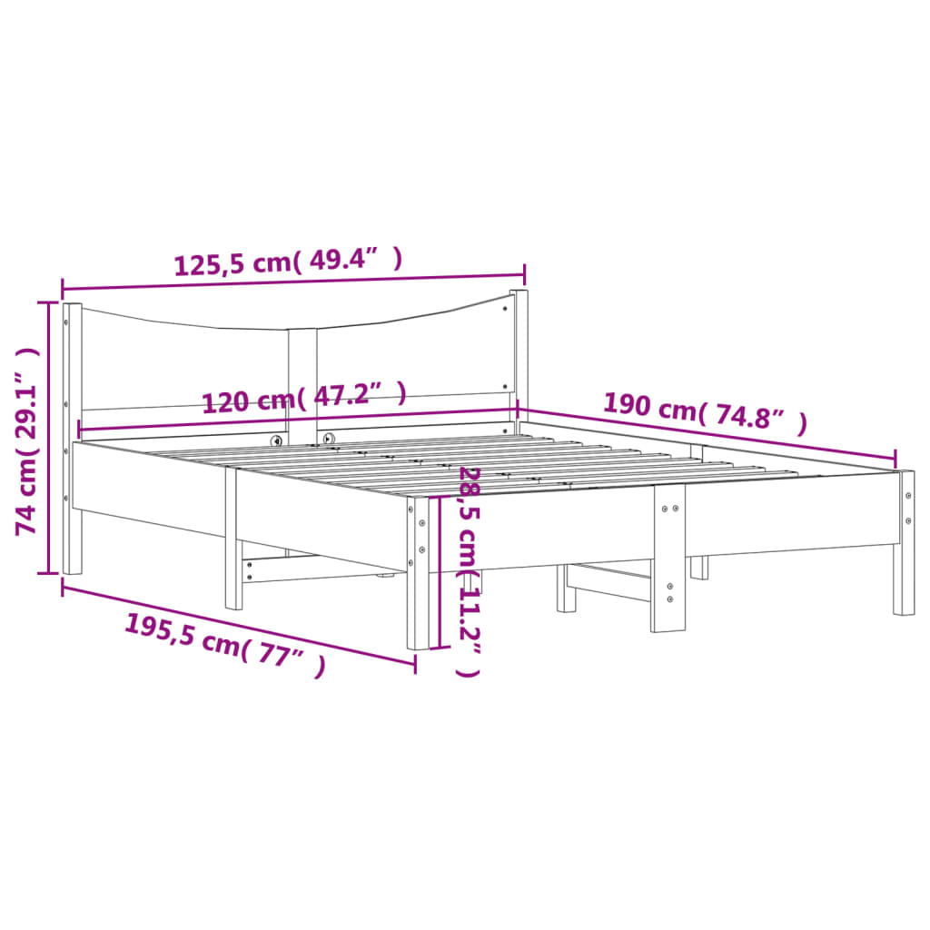 vidaXL Cama sem colchão 120x190 cm madeira de pinho maciça branco