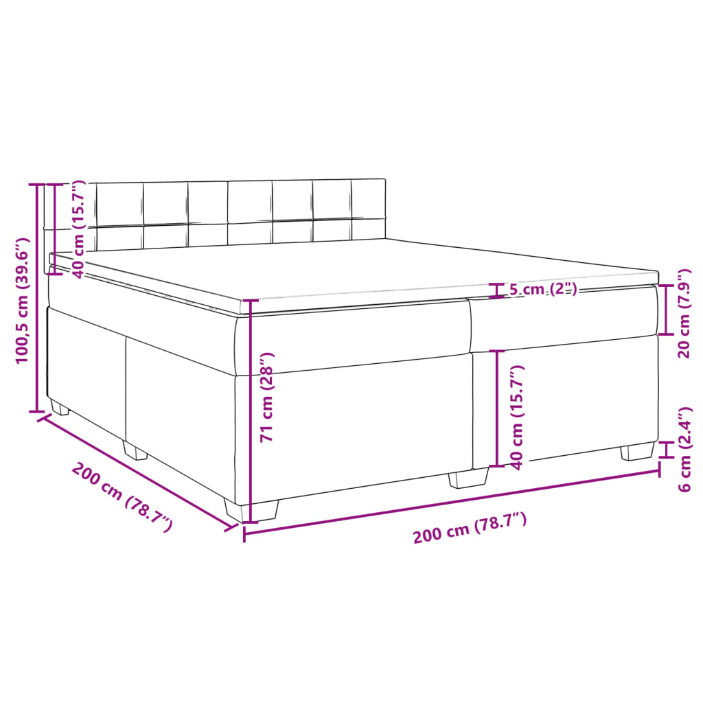 vidaXL Cama com molas/colchão 200x200 cm tecido cinza-claro