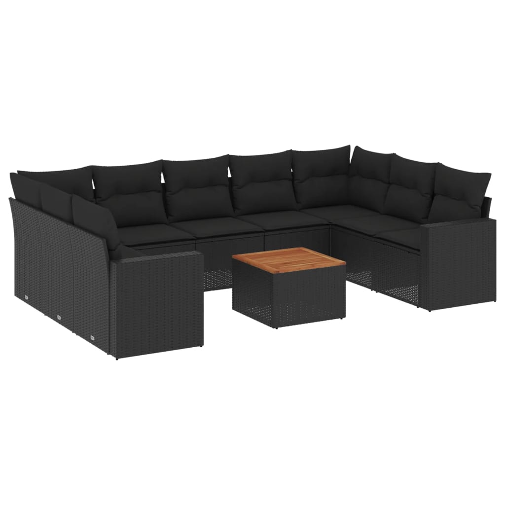 vidaXL 10 pcs conjunto sofás de jardim c/ almofadões vime PE preto