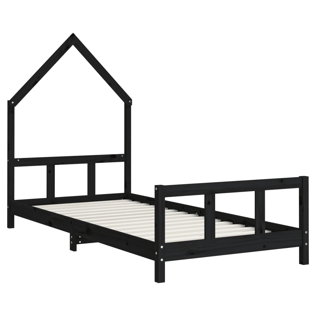 vidaXL Estrutura de cama infantil 90x200 cm pinho maciço preto