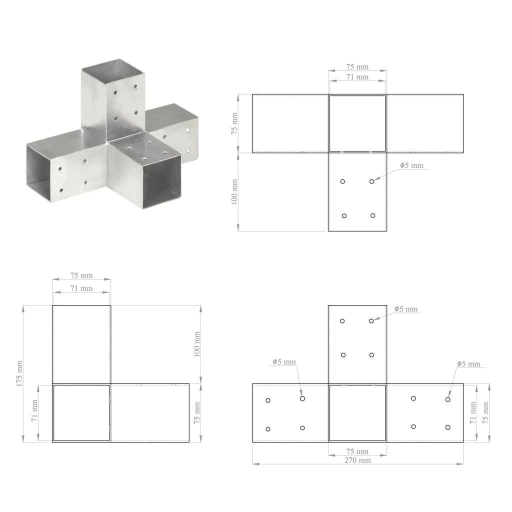 vidaXL Base para poste em forma de X 71x71 mm metal galvanizado