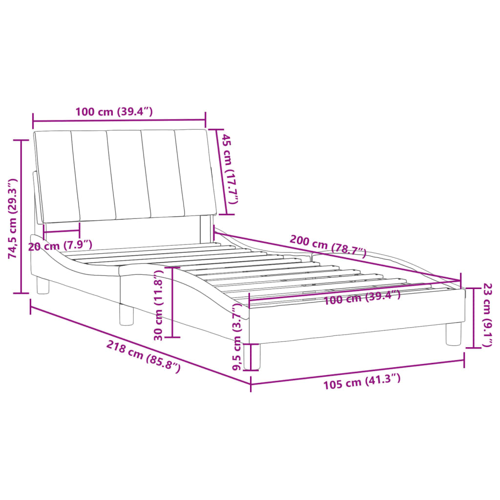 vidaXL Estrutura de cama c/ cabeceira 100x200 cm veludo verde-escuro