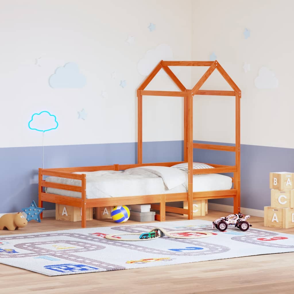 vidaXL Telhado cama infantil 98x70x176,5 cm pinho maciço castanho-mel