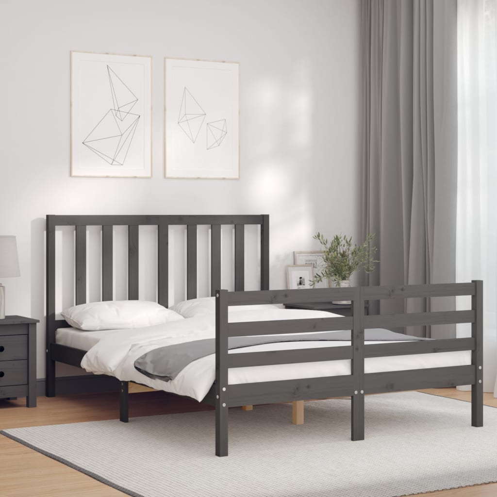 vidaXL Estrutura de cama com cabeceira 140x190 cm madeira maciça cinza