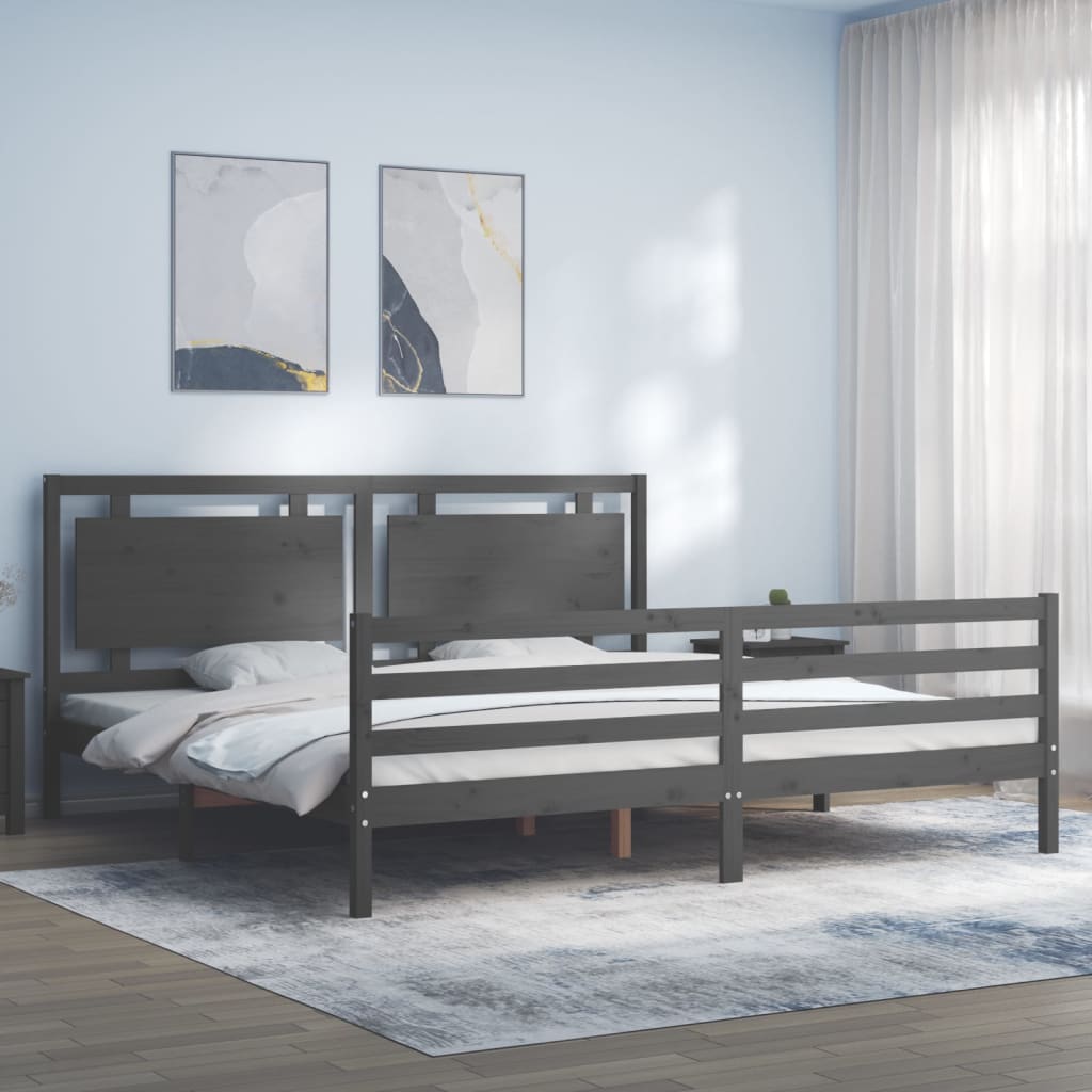 vidaXL Estrutura de cama com cabeceira 200x200 cm madeira maciça cinza