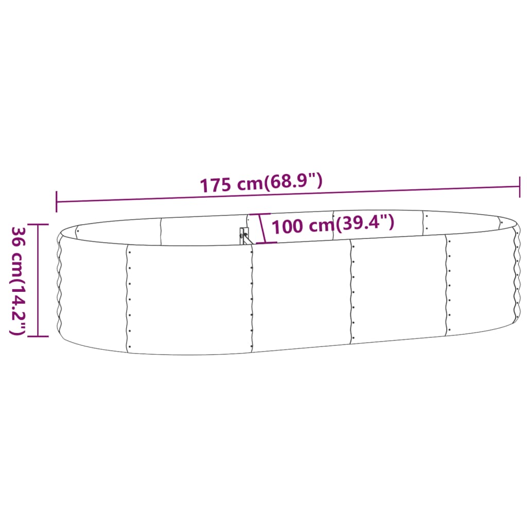 vidaXL Canteiro elevado jardim 175x100x36 cm aço revestido a pó verde