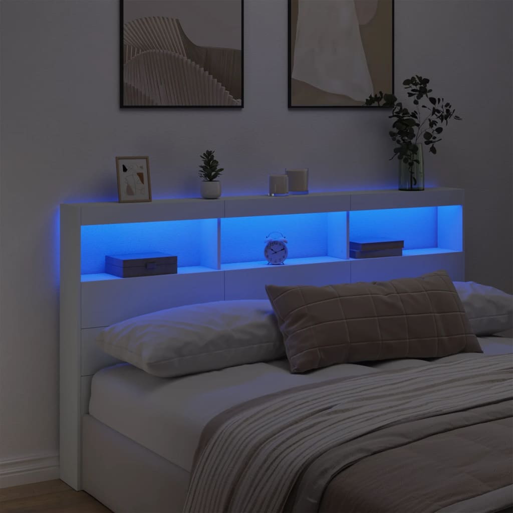 vidaXL Armário de cabeceira com luzes LED 180x17x102 cm branco