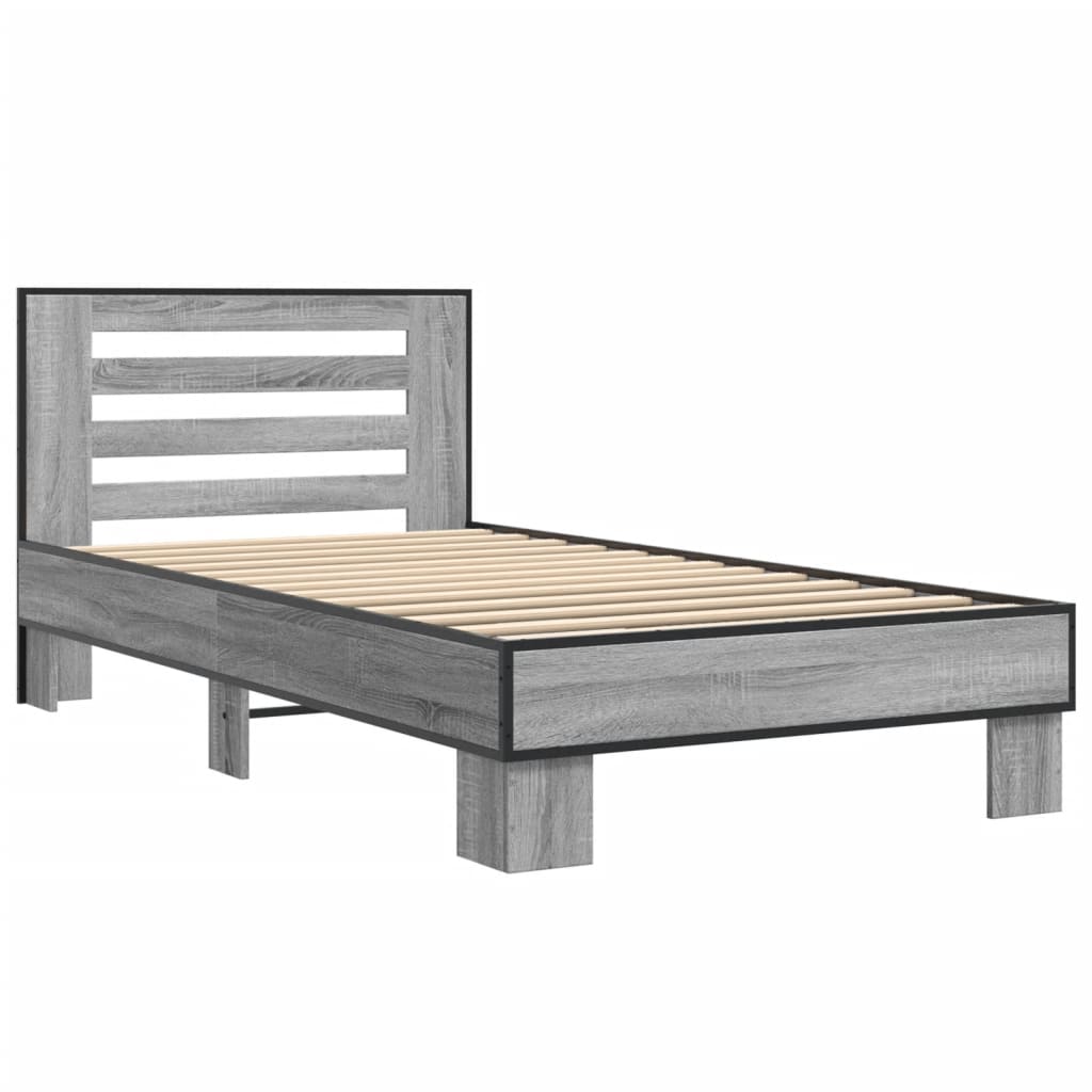 vidaXL Estrutura cama 100x200 cm derivados madeira/metal cinza sonoma