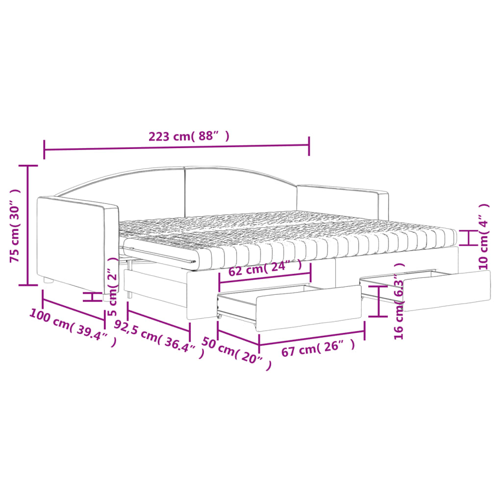 vidaXL Sofá-cama c/ gavetão e gavetas 90x200 cm tecido cinzento-escuro