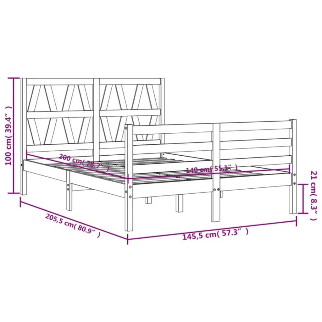 vidaXL Estrutura de cama com cabeceira 140x200cm madeira maciça branco