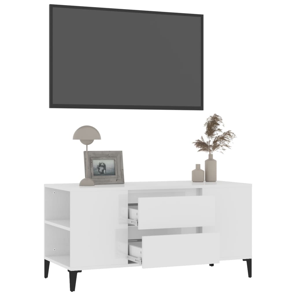 vidaXL Móvel p/ TV 102x44,5x50 cm derivados madeira branco brilhante