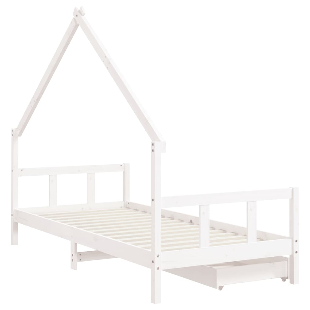 vidaXL Estrutura cama infantil c/ gavetas 90x200cm pinho maciço branco