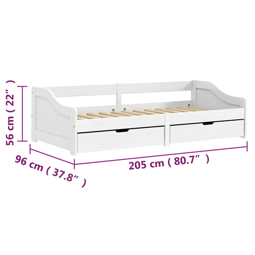 vidaXL Sofá-cama com 2 gavetas 90x200 cm madeira de pinho maciça IRUN