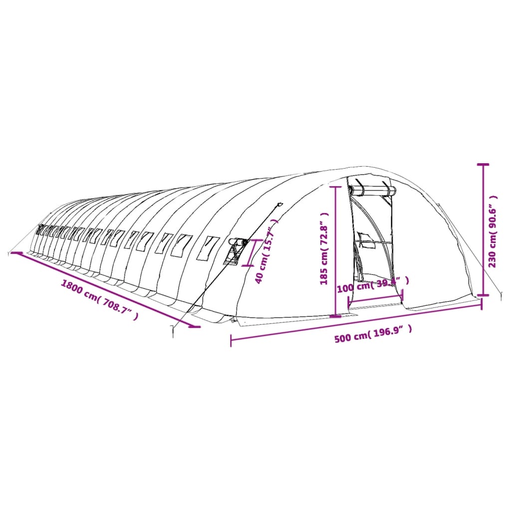 vidaXL Estufa com estrutura de aço 90 m² 18x5x2,3 m verde