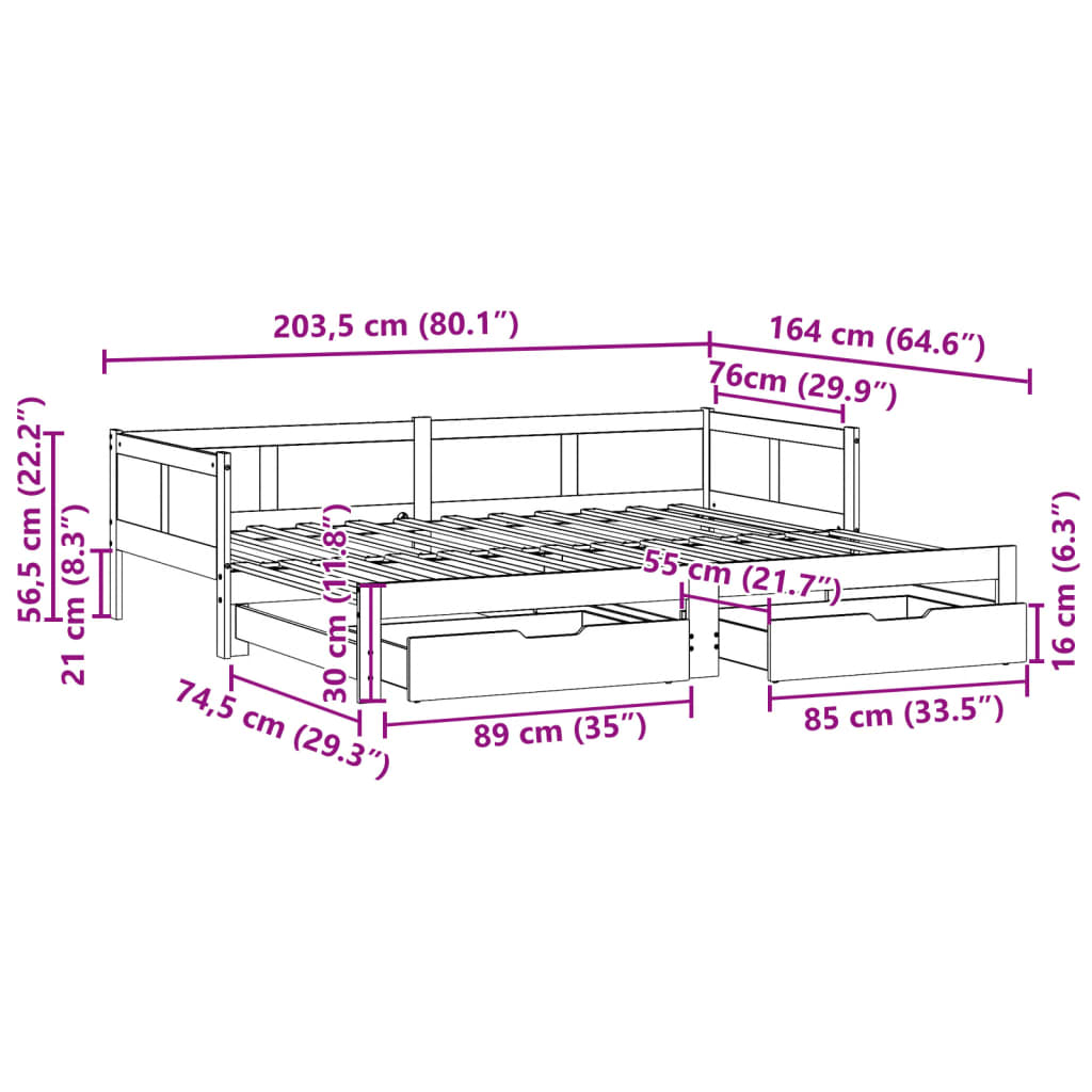 vidaXL Sofá-cama c/ gavetão e gavetas branco 80x200cm madeira de pinho