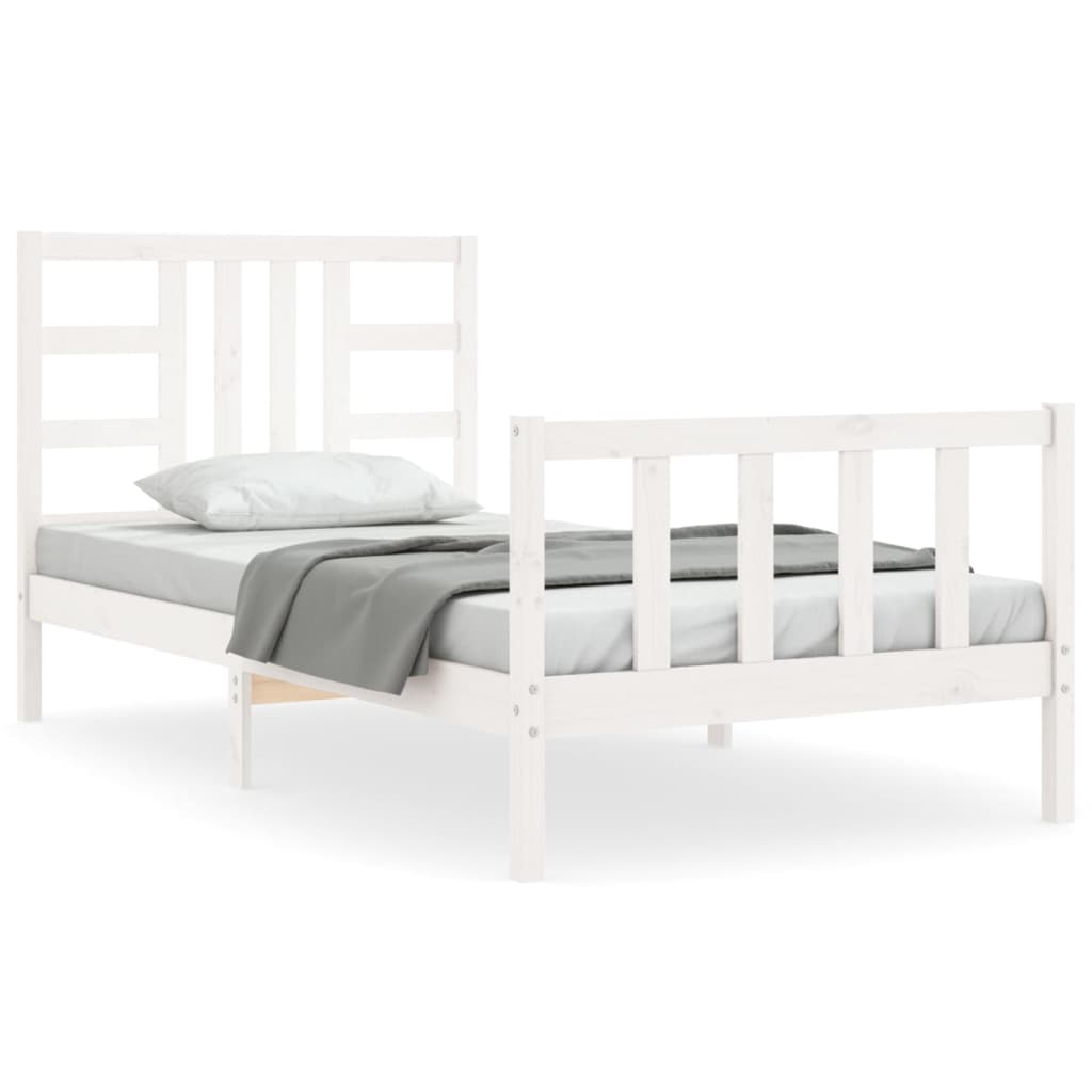 vidaXL Estrutura de cama com cabeceira 90x190 cm madeira maciça branco