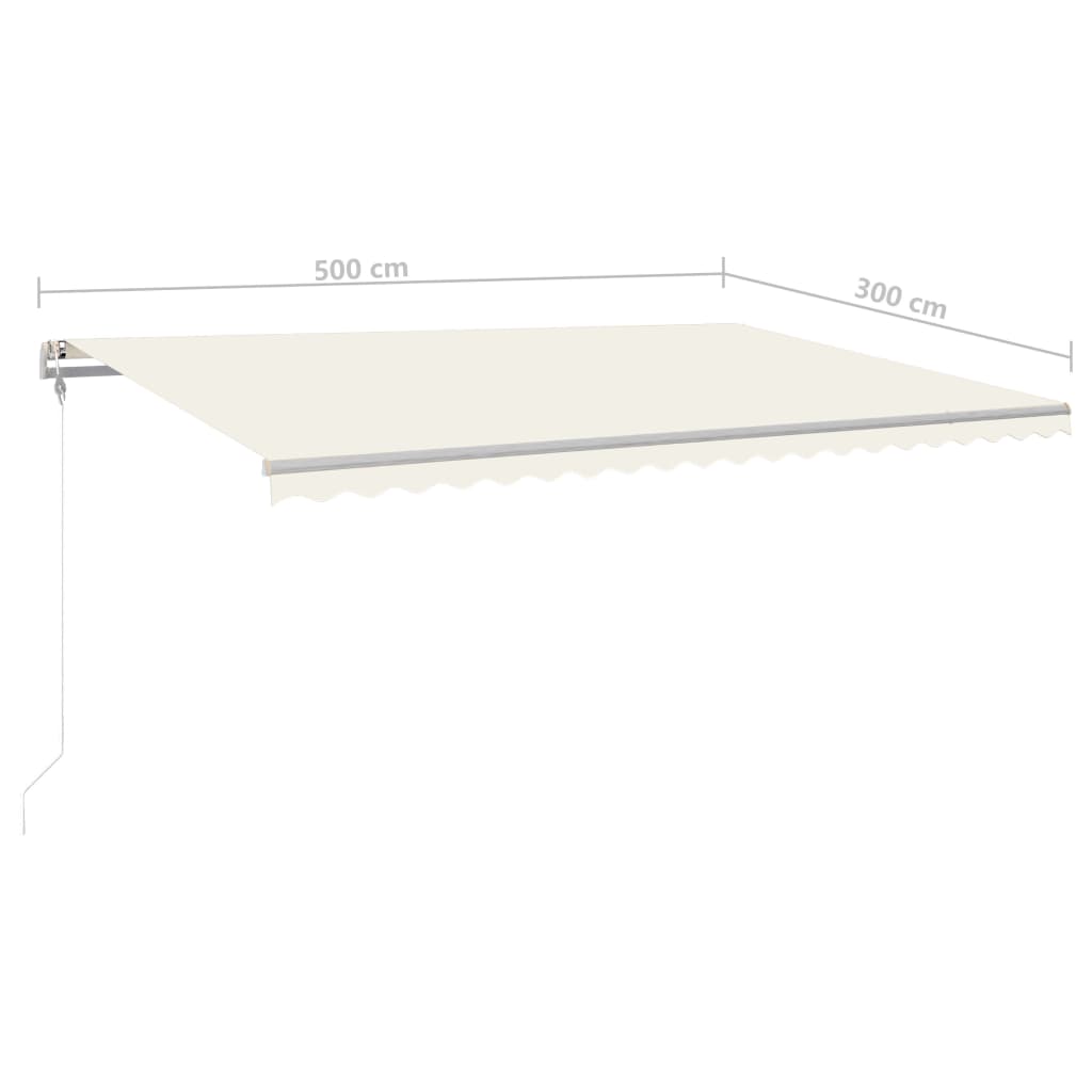 vidaXL Toldo retrátil manual com luzes LED 5x3 m cor creme