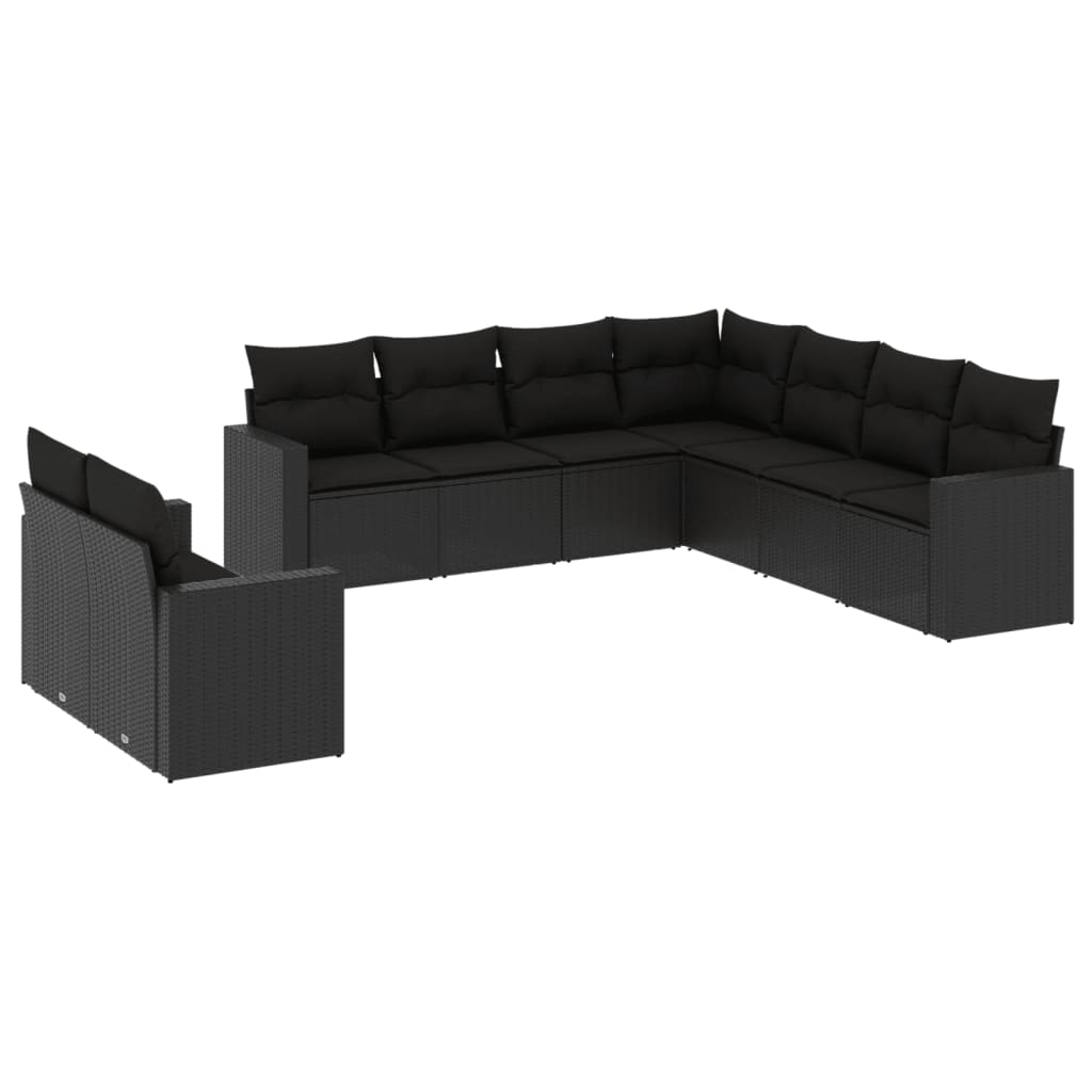 vidaXL 9 pcs conjunto de sofás p/ jardim c/ almofadões vime PE preto