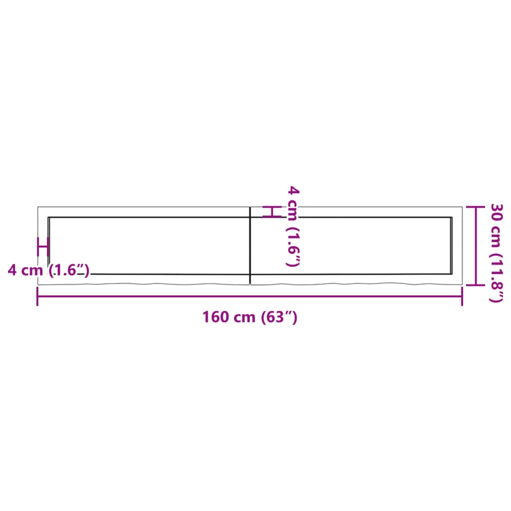 vidaXL Bancada p/ casa de banho 160x30x(2-6)madeira maciça não tratada