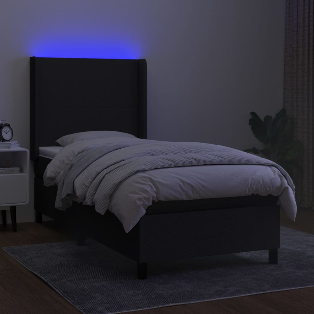 vidaXL Cama box spring c/ colchão e LED 90x190 cm tecido preto