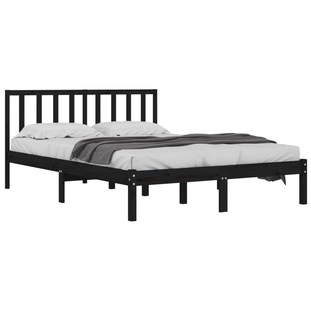 vidaXL Estrutura de cama casal 135x190 cm pinho maciço preto