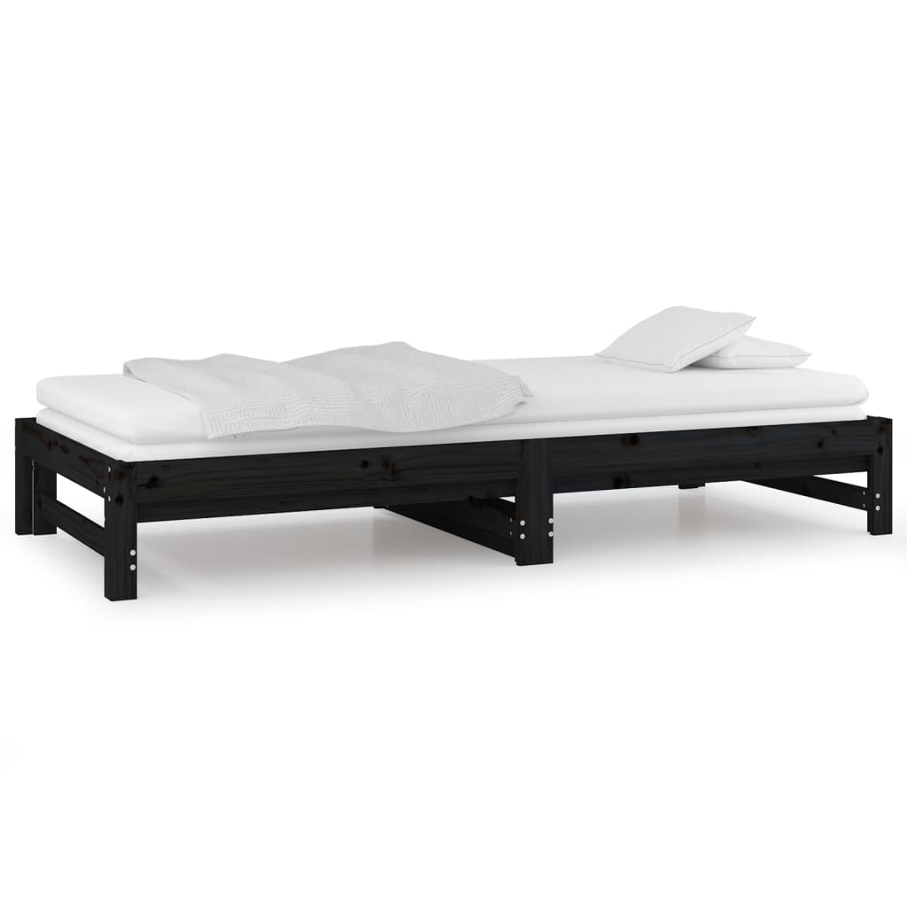 vidaXL Sofá-cama de puxar 2x(80x200) cm pinho maciço preto