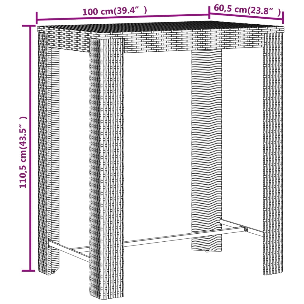 vidaXL 5 pcs conjunto de bar p/ jardim vime PE/acácia maciça preto