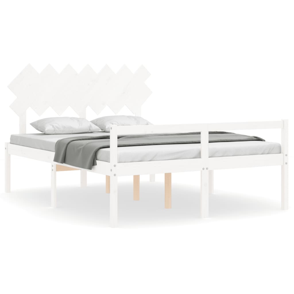 vidaXL Cama para idosos king size com cabeceira madeira maciça branco