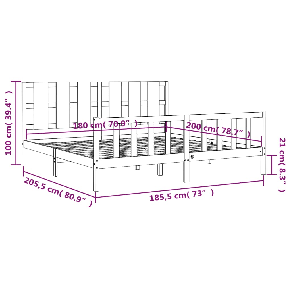 vidaXL Estrutura de cama com cabeceira 180x200 cm madeira maciça preto