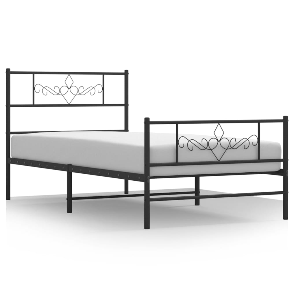 vidaXL Estrutura de cama com cabeceira e pés 100x190 cm metal preto