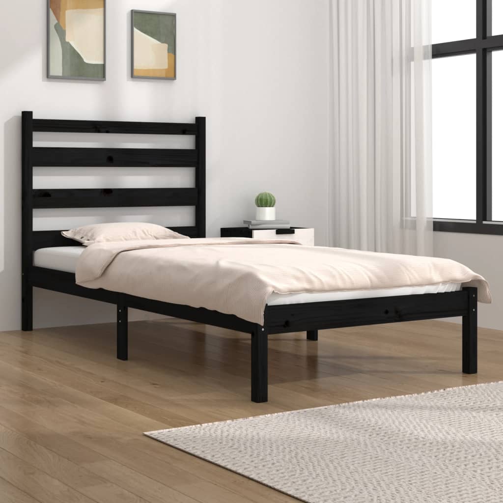 vidaXL Estrutura de cama pequena solteiro 75x190 cm pinho maciço preto