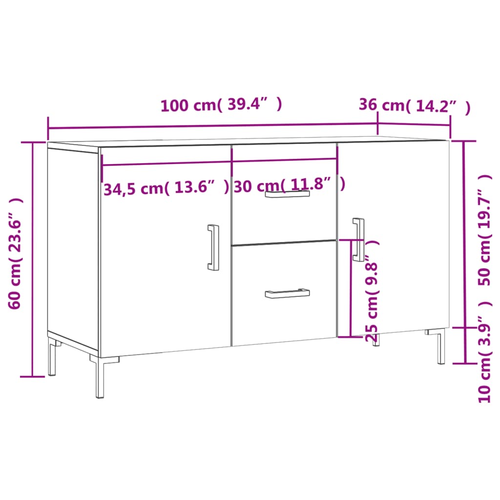 vidaXL Aparador 100x36x60 cm derivados de madeira branco brilhante